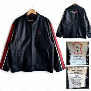 VTG Choko Corvette Racing Luxury Men’s Black Real Leather Bomber Jacket Medium